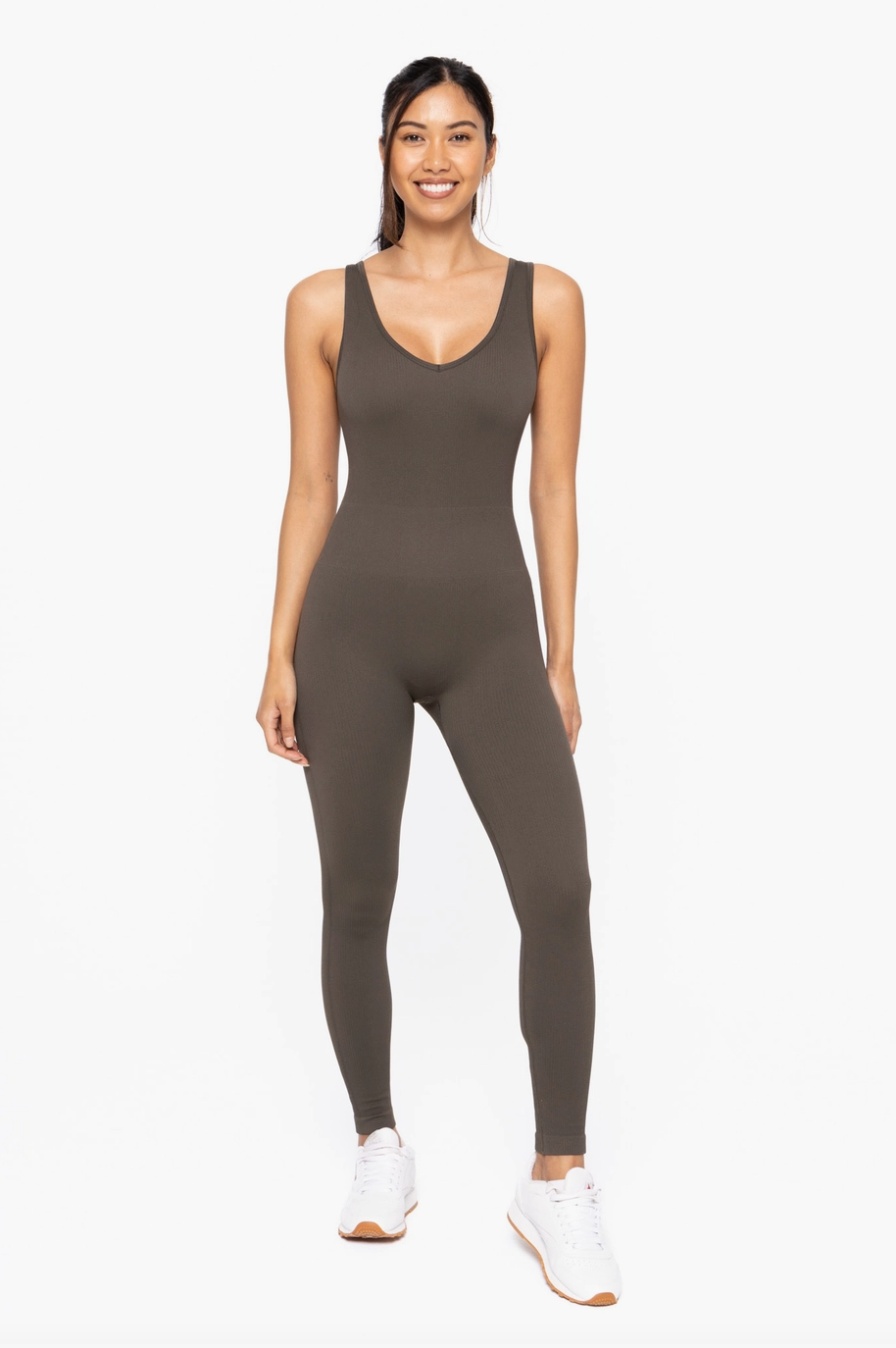 Ribbed Seamless V-Neck Catsuit
