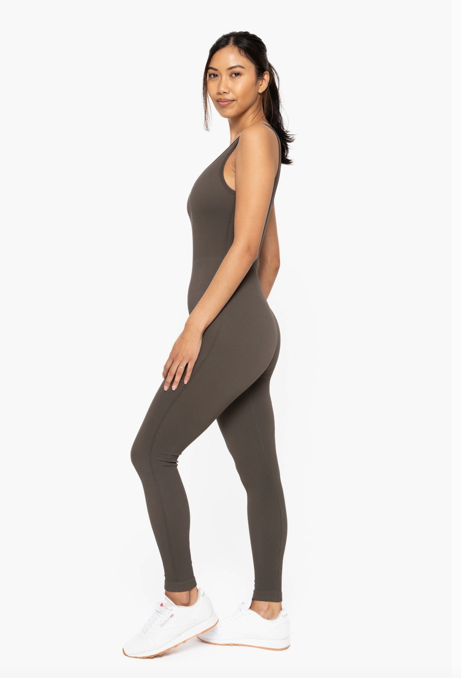 Ribbed Seamless V-Neck Catsuit